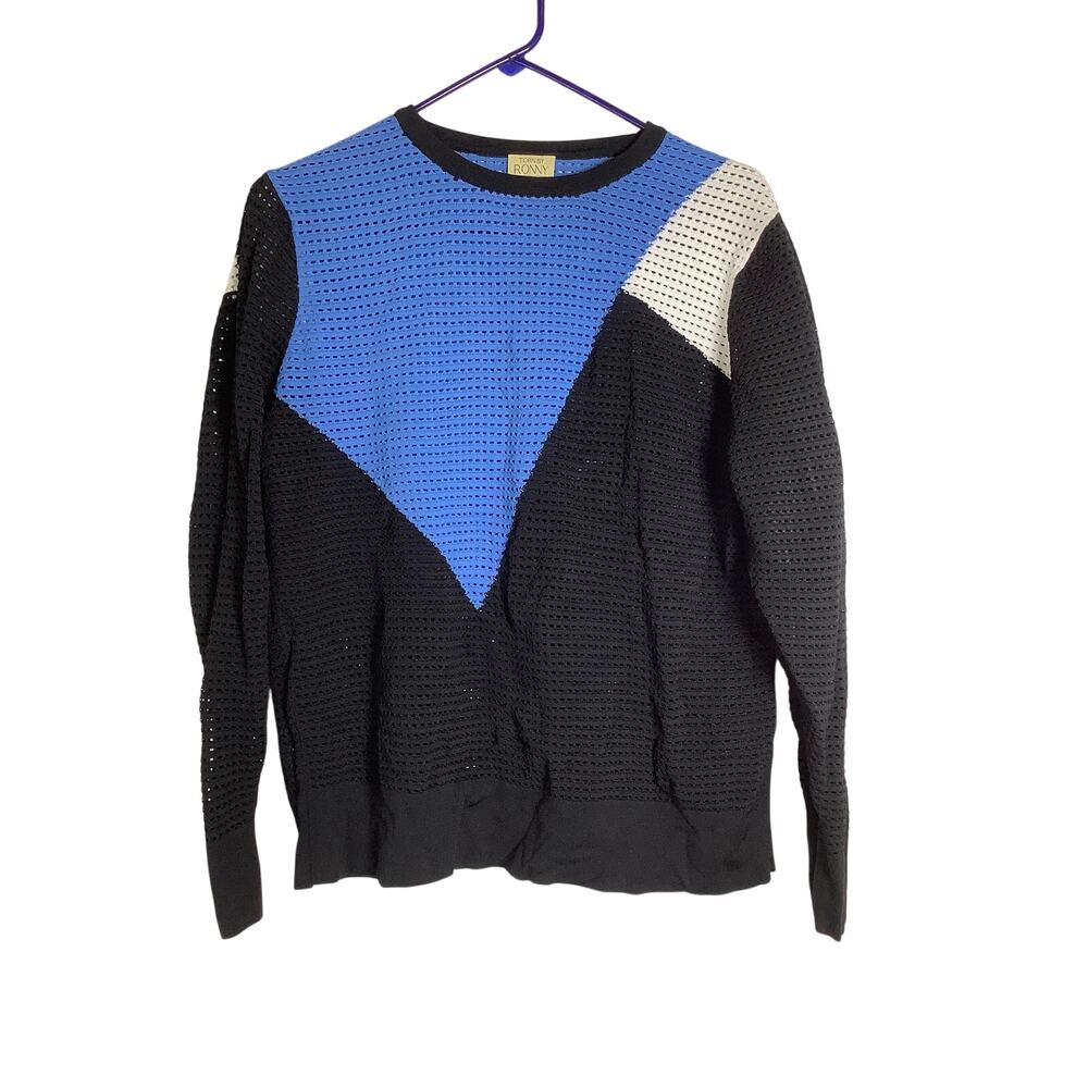 Torn by Ronny Kobo Women's M Black Blue Zivinia Colorblock Knit Sweater V3-18